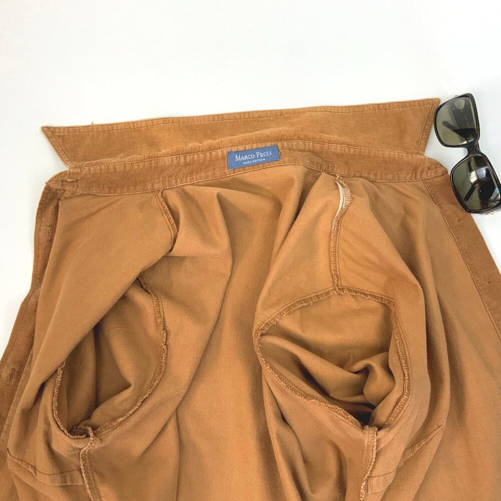 Vintage Marco Pecci Corduroy Cotton Button Up Shirt Caramel Brown Sz M - Picture 13 of 16